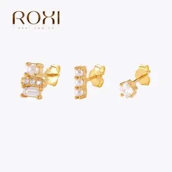ROXI Argint 925 cu Aur de 18K 3PCS Stud Cercei Seturi Pentru Femei Elegante Piercing Zircon/Pearl Ureche Punk Stradă Set de Bijuterii