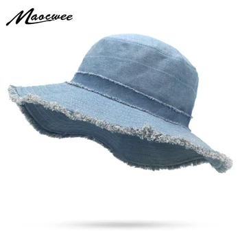 Fete cu boruri Largi Pălărie de Cowboy Casual Flat top Femei Barbati Pescar Pălărie Solid Denim Pescar Găleată cu Capac Bleumarin Pescuit Pălării