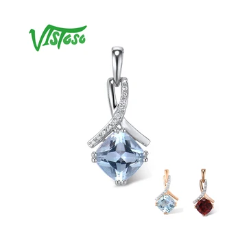 VISTOSO Pur 14K 585 Pandantiv Pentru Femei Alb /Aur roz Radiant Sky Blue Topaz, Granat Diamant Spumant Delicat de Bijuterii Fine