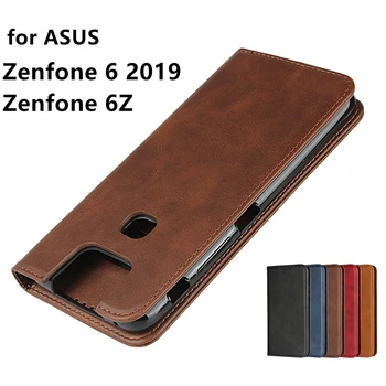 Caz din piele pentru ASUS Zenfone 6Z Zenone 6 2019 ZS630KL caz Flip cartelei Toc atracție Magnetică Caz Acoperire Portofel Caz
