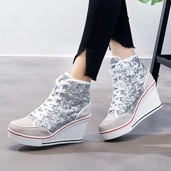 Femei Pantofi Roz Negru Sclipici Argintiu Vulcaniza Pantofi De Femeie Platforma Pană Adidași Casual Zapatos De Mujer Pantofi Platforma