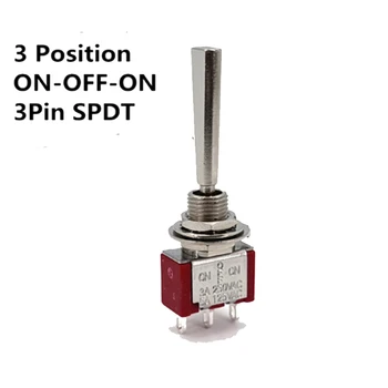Comutator basculant Lung Mâner Plat 3 Pin ON-OFF-ON SPDT CQC ROHS Argintiu Punct Nou 24V cu 3 Poziții de Comutare