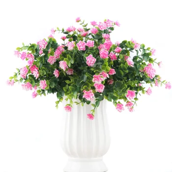 roz trandafir rosu mini plante artificiale flori de plastic în aer liber, verde, frunze de toamna decor fals flori de nunta decor pentru casa