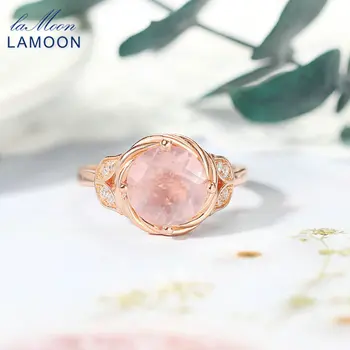 LAMOON Argint 925 Inel Pentru Femei Naturale Cuart roz Floare Inel 18K Rose Aur Placate cu Bijuterii Fine Coreea Inel de Fată Cadou LMRI016
