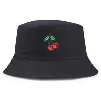 Vara Pliabil Cherry Broderie Găleată Pălărie De Protecție Solară În Aer Liber Bumbac De Pescuit, De Vânătoare, Sepci Unisex Femei Chapeau Soare Preveni Pălării