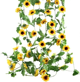 3Pcs 2,5 M Artificiale Floarea-soarelui Agățat de Viță de vie, Flori False, Ghirlande Biroul de Acasă de Grădină în aer liber Perete de Verdeață Jungle Party Decor