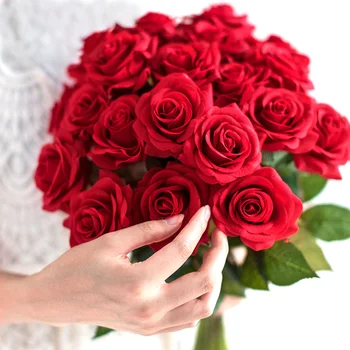 10 buc mulțime trandafir rosu floare artificială real atinge latex flori faux silicon fals a crescut buchet de decor pentru casa petrecerea de nunta