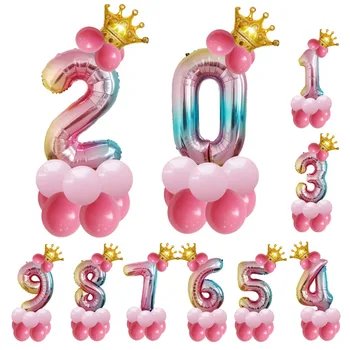 32inch Gradient Numărul de Balon Cu Coroana Curcubeu Număr Baloane Folie 1 2 3 4 5 6 7 8 Baloane Petrecere Copil de Dus Decor