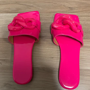 Vara Noi Bomboane De Culoare Mare Lanț De Sandale De Moda Pentru Femei Papuci Plat Pantofi Exterior Flip-Flops Pantofi Casual Femei Slide-Uri Pantofi