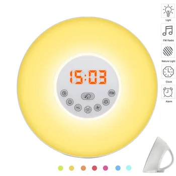 Răsărit/Apus de soare/Ceas cu Alarmă Digitale Colorate de Lumină LED-uri Digitale Ceas Deșteptător Timp de Afișare Radio FM Amânare Modul Naturii de Sunet serviciu de Trezire