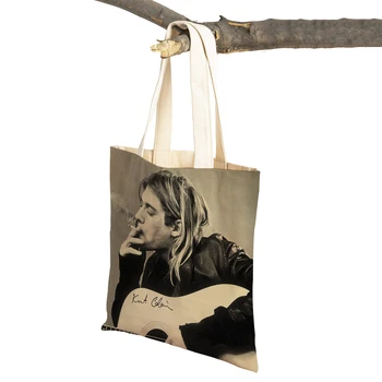 Kurt Cobain Pungi De Cumpărături Rock Roll Muzica Cumparator Supermarket Design Geanta Pentru Femei Geanta Eco Portabil De Stocare Convenabil Tote