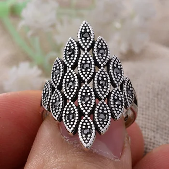 Sosire New Retro Geometrice Poligon De Cristal Negru, Argint Thai Doamnelor Inel De Partid Pentru Confidenta Cadouri