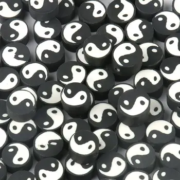 40/50/80/100buc 9x5mm Negru Tai Chi Design Lut Polimeric Distanțier Margele Vrac pentru a Face Bijuterii DIY Brățară Accesorii