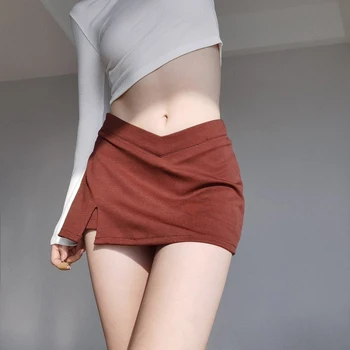 Femei Exclusiv Adaptate V-fata Fusta Mini Cu Siguranță Pantaloni Sexy Joase Split Față Fusta Mini