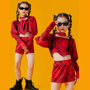 2022 Stil Chinezesc Jazz Costume de Dans Pentru Fete Haine de culoare Roșie Copii, Sala de Dans Hip-Hop de Performanță Etapă Haine DQS11368