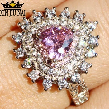 Roz Placat cu aur de 18K, Inelul de Logodna Nunta in Forma de Inima Ring Fată Inel de Partid Cadou 959 inele cu diamante pentru femei