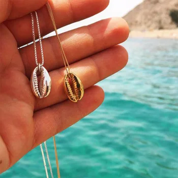 Femei Colier Boho Plajă Scoici Cowrie Pandantiv De Aur/Argint Placat Cu Lanț Colier Moda Bijuterii Mai Bune Cadouri