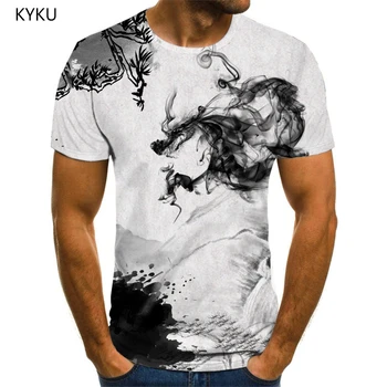 3d Tricou Animal tricou Barbati Dragon Tricou Imprimat Nor de Fum Amuzant T shirt Negru Și Cămașă Albă de Arta de Imprimare Tricouri Casual