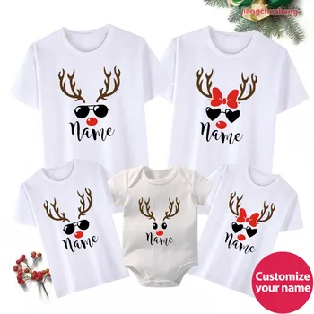 Reni de Craciun Tricouri Personalizate Nume de Familie Potrivire de Crăciun Tricou Personalizat Vacanță de Crăciun de Anul Nou Look Familie Utilaje