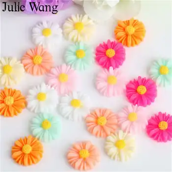 Julie Wang 50pcs Daisy de Floarea-soarelui se Amestecă Aleatoriu Culori Rășină Flatback Cabochons Charm Pandantiv Bijuterii Accesorii Concluziile