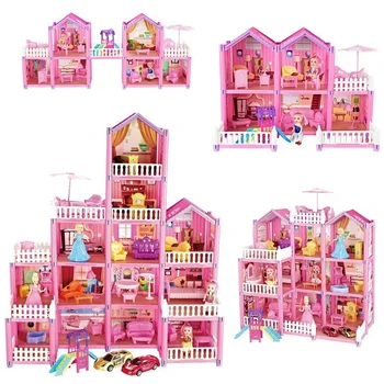 DIY Casa Jucării casă de Păpuși Printesa Villa Colocare Acasă Mobilier Puzzle Kit Set de Familie Pentru Copii Copii, Fete, Cadou