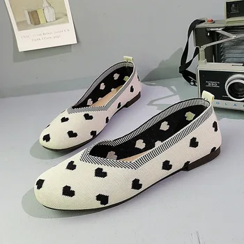 Inima în Formă de Pantofi pentru Femei de Vară Nou Val de Lux Punct Tricotate Apartamente Jos Slip-on Încălțăminte Femei Ușoare Simplu de Conducere Mocasini