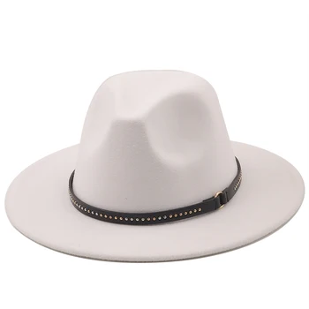 alb Margine Largă Biserica Simplu Derby Pălărie Panama Solid Simțit Fedoras Hat pentru Barbati Femei artificiale Amestec de lână Capac de Jazz