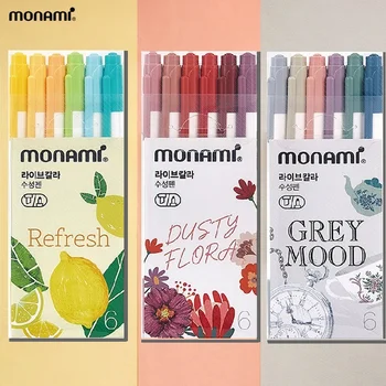 Monami Live Culoare 6pcs Art Marker Set de Pixuri Dual-side Linie Refresh Floral Design Gri de Desen, Pictura Școală F7300