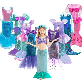 Fete Little Mermaid Costum de Aniversare pentru Copii de Halloween Printesa Fata Rochie de Vară pentru Copii Ariel Haine de Petrecere de Carnaval 3-10T