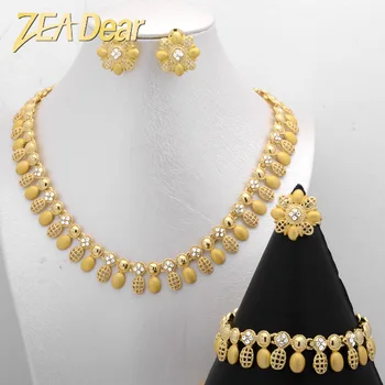 Zeadear Bijuterii de Culoare de Aur de Lux pentru Femei Cravată din Aur de 18k Ton Africane Colier de Mireasă Tradițională Zirconia de Lux Cercei Seturi