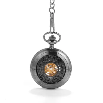 Ajurata negru sculptat mecanice ceas de buzunar ceas de buzunar bronz retro cadou personalitate creatoare negru fata cuarț ceas de buzunar