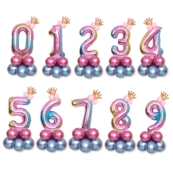 15buc Curcubeu Număr Baloane Folie 32 Inch Coroana de Metal Balon Digital Heliu Balon de Nunta de Decorare Ziua de nastere Consumabile Partid