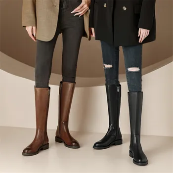 2022 Noua Toamna/iarna pentru Femei Cizme Rotund-Deget de la picior Toc Indesata Cavaler Cizme Pantofi pentru Femei de Vacă din Piele Vintage Cizme Genunchi-Cizme Înalte