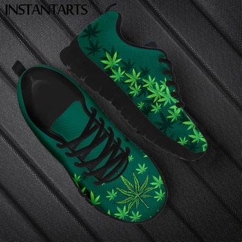 INSTANTARTS Primăvară Toamnă Caldă Moale Pantofi Plat Iarbă Verde Frunze Imprimate 3D Femei Adidasi Casual Dantela-up Încălțăminte Zapatillas