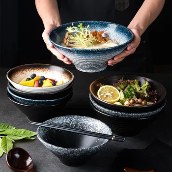 Japoneze Creative Tacamuri Set Comerciale Bambus Pălărie Bol De Ceramică De Uz Casnic De Mari Dimensiuni Ramen Taitei De Orez Supa De Salata Castron Decor Acasă