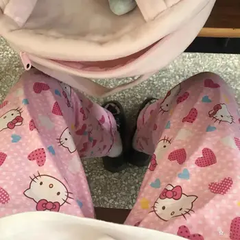 Hello Kitty Anime Pantaloni Casual Drăguț Japoneză Imprimat Bumbac Respirabil Acasa Pantaloni Doamnelor Primăvara și Toamna Pantaloni Oversize