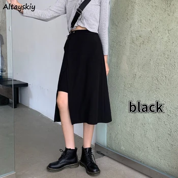 Talie mare Fuste Femei Vara All-meci Negru Fete de Stradă Haine coreeană Trendy fantă Laterală Elev Adolescent Gotic Harajuku Faldas
