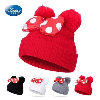 Disney Minnie Mouse Bow Pălărie Tricotate Pentru Fete Baieti Iarna Capota Pălării de Desene animate pentru Copii Mickey Beanie Cap Copii Capace Cu Pompom