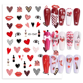 Nail art sticker pentru iubitorii negru rosu inima sărut ochii ruj scrisori pentru Ziua Îndrăgostiților decalcomanii de unghii designer YJ078