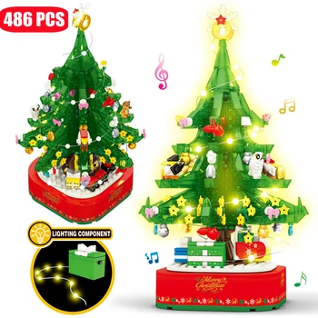 Crăciun Serie de Bloc Rotativ LED-uri Stralucitoare Music Box Blocuri Prieteni Casă în Copac Cărămizi Jucarii Pentru Copii, Cadouri de Vacanță