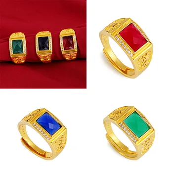 HOYON Bărbați Inel Bijuterii Fine 18K Aur Galben Diamant de Culoare de culoare Bijuterie Roșu Verde Albastru Zircon Inel dimensiunea Deschis pentru cadou de nunta