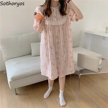 Femei Maneca Scurta camasi de Noapte de Dantelă O-gat Fete Drăguț Dulce Sleepwear Cămașă de noapte de Vară Casual Acasă Lounge Stil coreean Vrac Noi