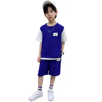 Noi Vara Haine Copii Seturi Boy Moda Violet Portocaliu Gri cu Maneci Scurte T-Shirt, pantaloni Scurți 2PC Copii Sport Costum de Adolescent Treninguri
