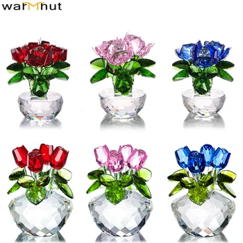 WarmHut Cristal Flori de Trandafir Figurine de Colecție Sticlă Suncatchers Buchet Acasă Ornamente Decor Îndrăgostiților Cadou de Ziua Mamei