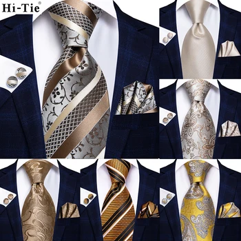 Hi-Cravată șampanie Menta Aur Paisley Solid Bărbați Nunta de Mătase Cravata de Design de Moda Cadou Cravata Pentru Barbati Batista Buton Petrecere de Afaceri