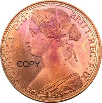 Marea Britanie 1869 Un Penny Victoria Cupru Roșu Copia Monede