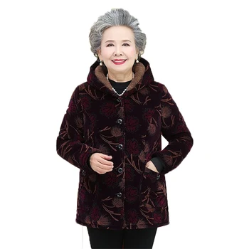 De vârstă mijlocie și Vârstnici, Femei Bumbac Strat 2020 Nou Jachete de Iarnă de Imprimare Single-breasted Parka Paltonul Bunicii 4XL K855