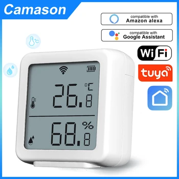 Camason Tuya WIFI Senzor de Temperatură și Umiditate Interior Higrometru Termometru Detector de Sprijin Alexa Google Acasa de viață inteligentă