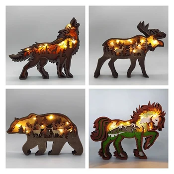Animale Din Lemn Lup Statuie Creativitatea Wolf Totem Office Acasă Decora Meserii Cadou De Crăciun De Nord Pădure Elan, Urs Brun Ornamente