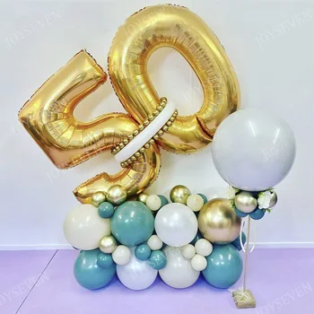 Metalice Latex Baloane de Aur Numărul de Balon Set 18 21 30 40 50 60 Adult Petrecerea de Ziua Decor Crom Heliu Globos